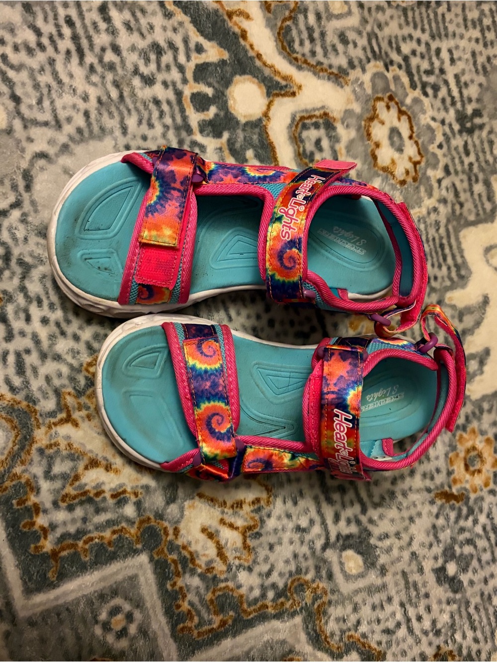 Skechers Teal and Pink Kids Hook-and-Loop Sandals